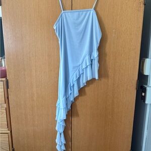 Light Blue Asymmetrical Ruffle Tank Top